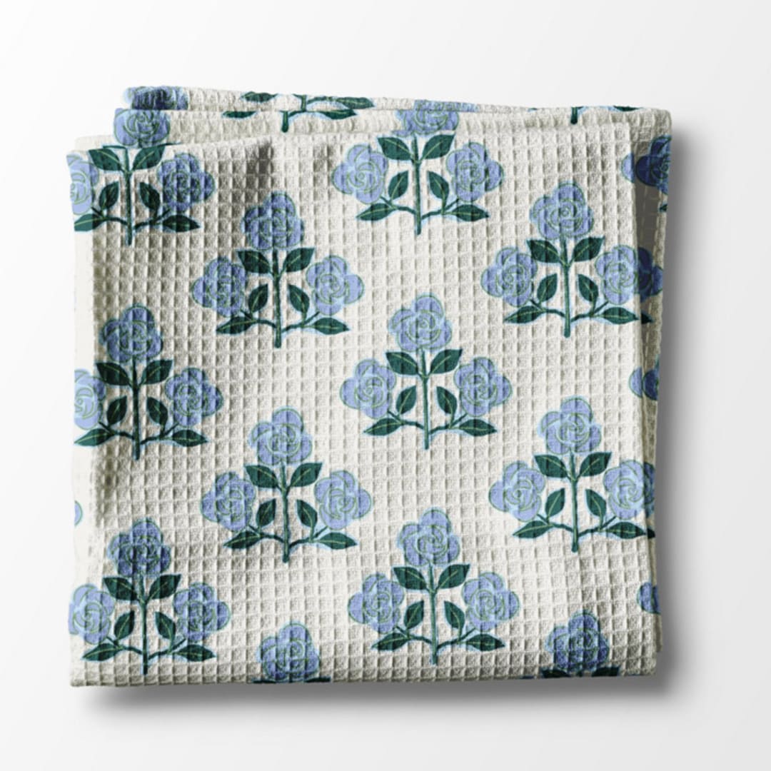 "Waffle Weave Kitchen Towel - Betsy Blue" - Tea Towels in blue by Clairebella