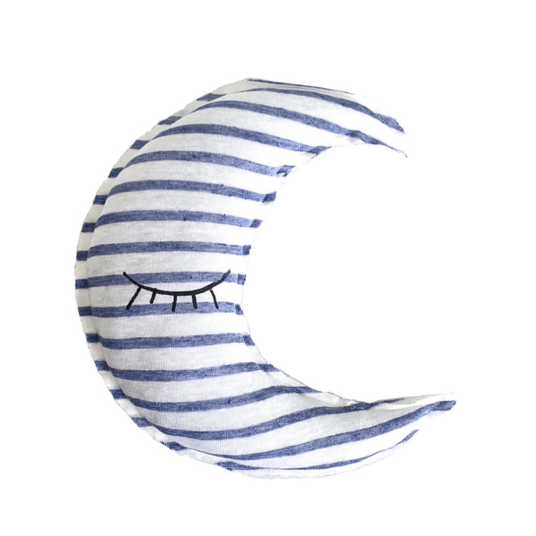 Moon Shaped Striped Pillow - Sleeping eye Print