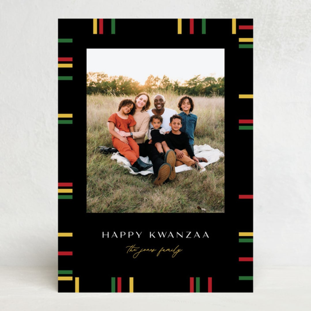 "Kwanzaa Boarder" - Kwanzaa Cards in Onyx by Pixel and Hank - Front