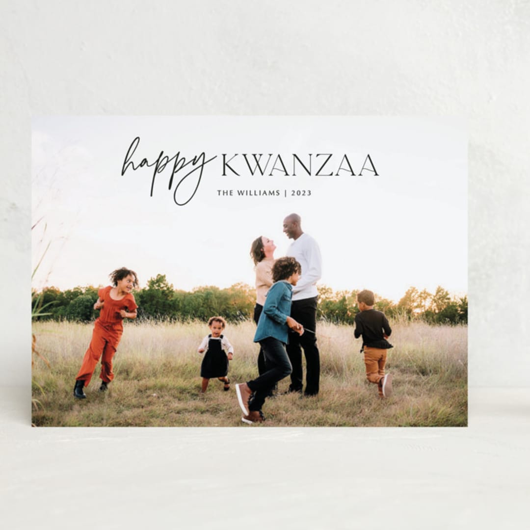 "Modern Happy Kwanzaa" - Kwanzaa Cards in Charcoal by Elan Studio - Front