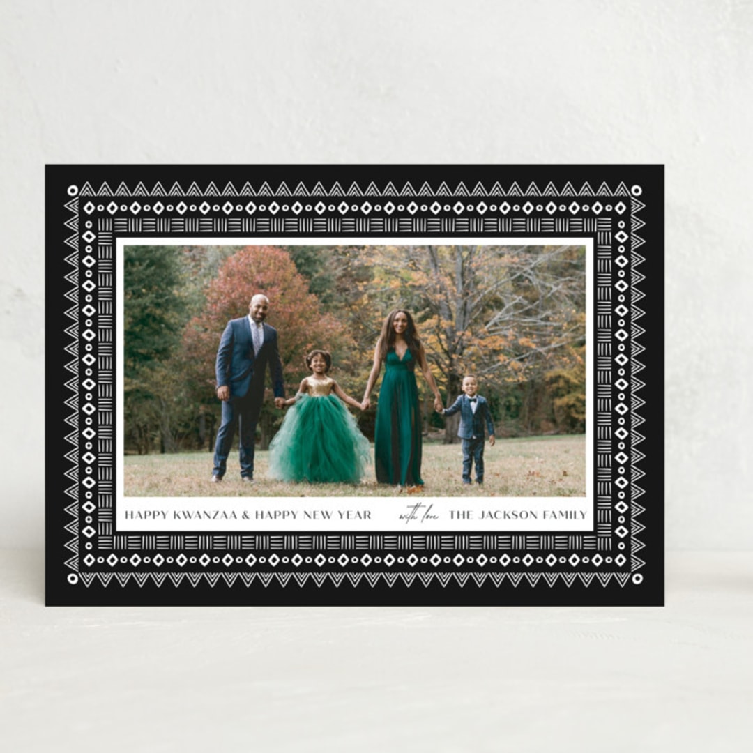 "Kwanzaa Decorative Frame" - Kwanzaa Cards in Midnight by Nam Bourassa - Front
