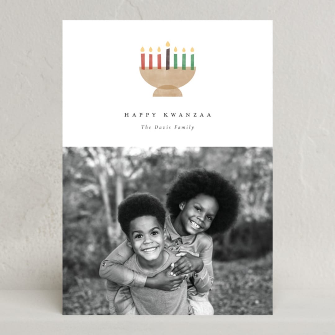 "Mod Candles" - Kwanzaa Cards in Linen by Robert and Stella - Front
