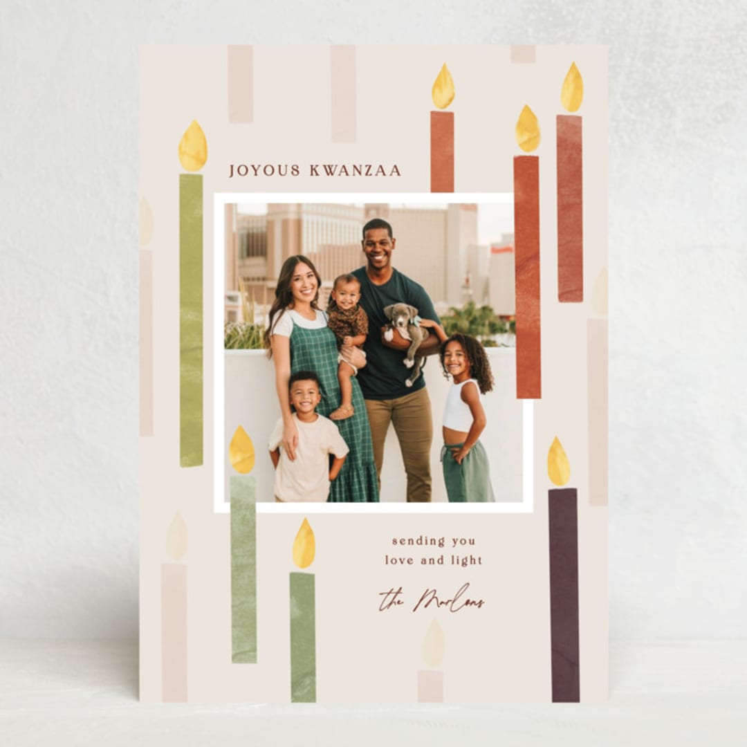 "Candles of light" - Kwanzaa Cards in Vanilla by Pati Cascino - Front