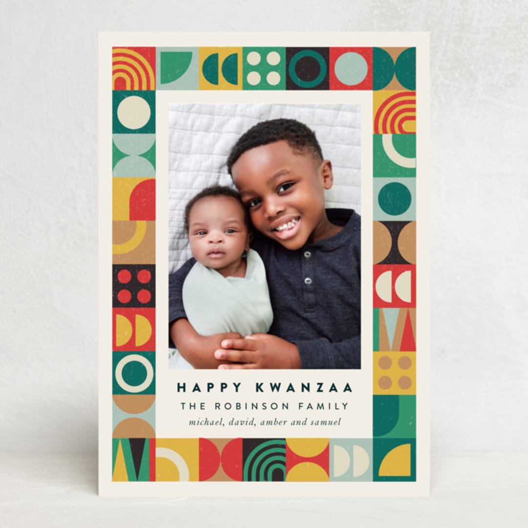 "Modern Kwanzaa" - Kwanzaa Cards in Sunset by Maria Alou - Front