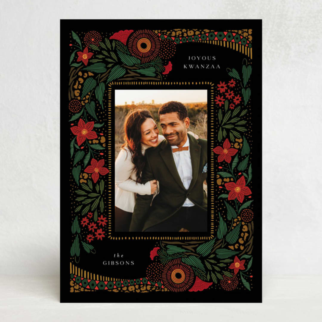 "Festive Flora" - Kwanzaa Cards in Rose by Grae - Front