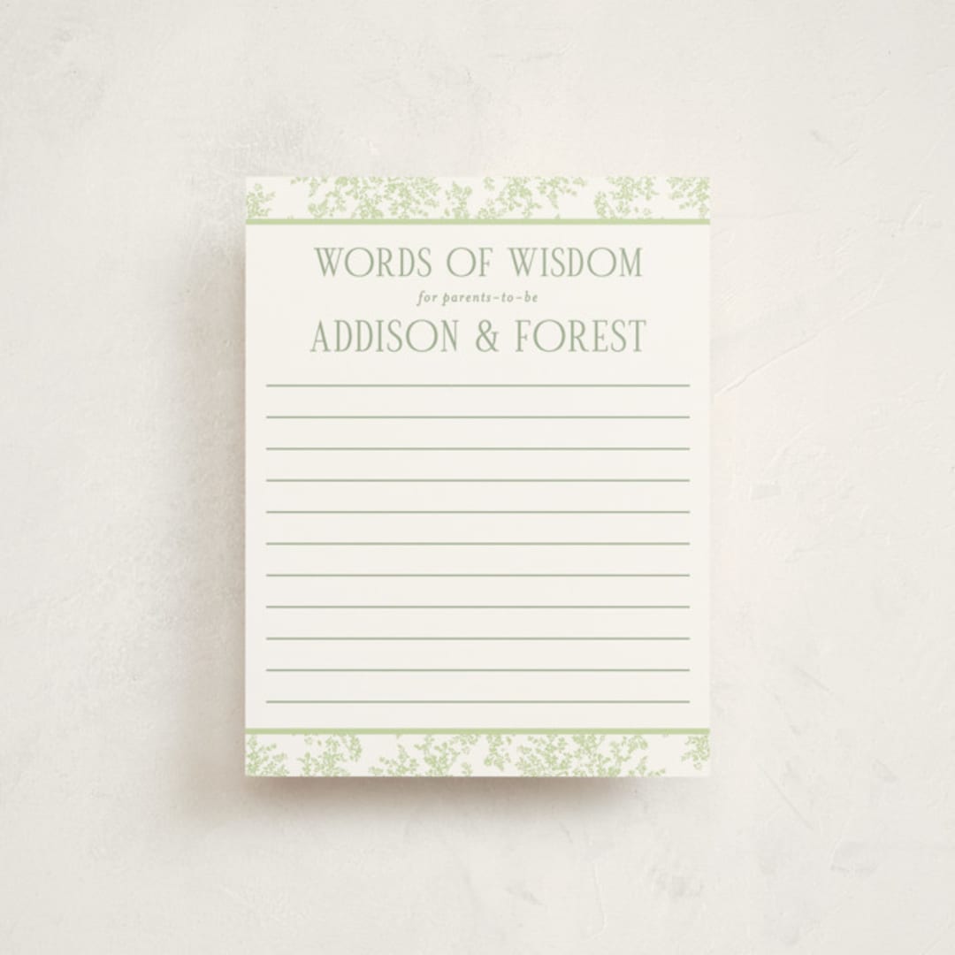 "Safari Toile" - Letterpress Baby Shower Insert Cards in Mint by Jenna Holcomb - Front