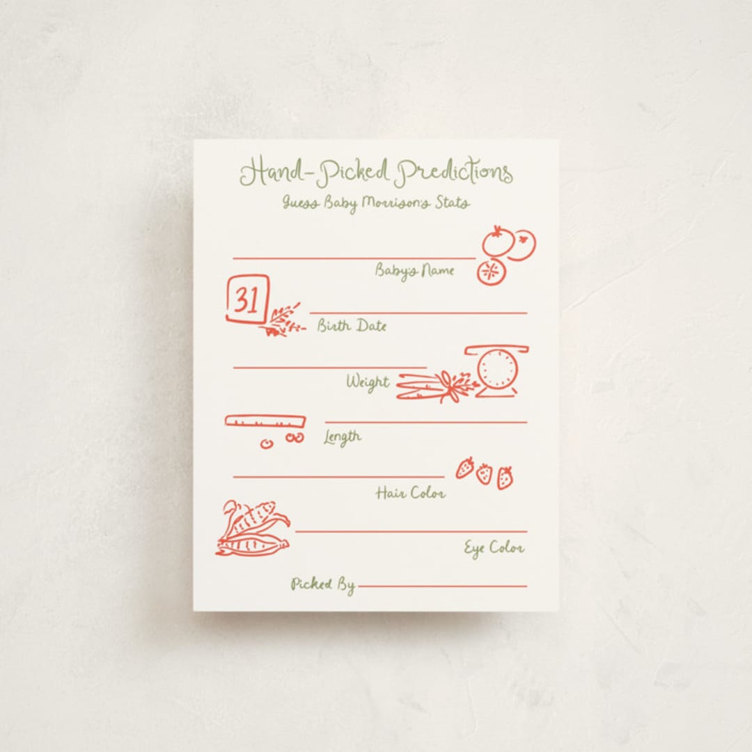 "Locally Grown Sketch" - Letterpress Baby Shower Insert Cards in Pistachio by Jenna Holcomb - Front