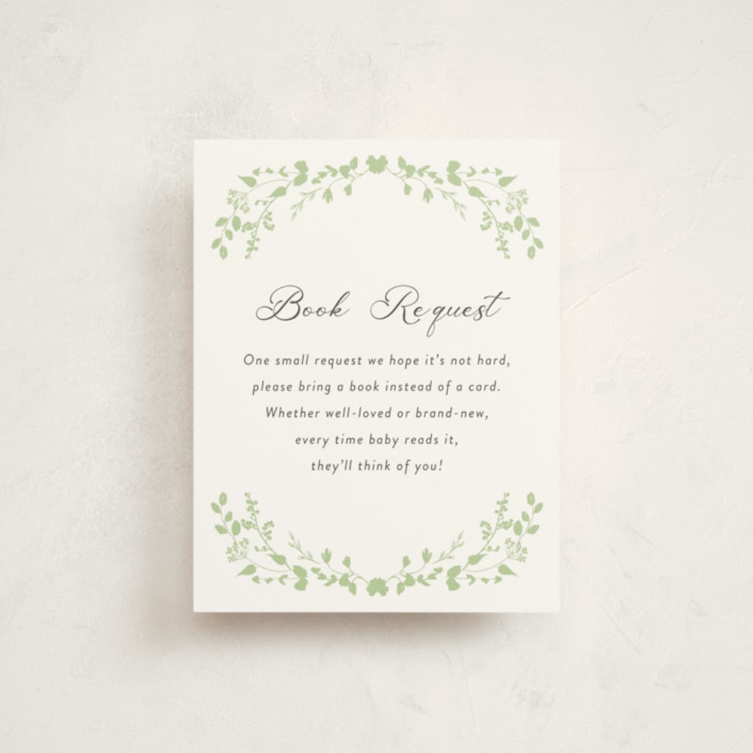 "Flower Garden" - Letterpress Baby Shower Insert Cards in Tea Green by Susan Moyal - Front