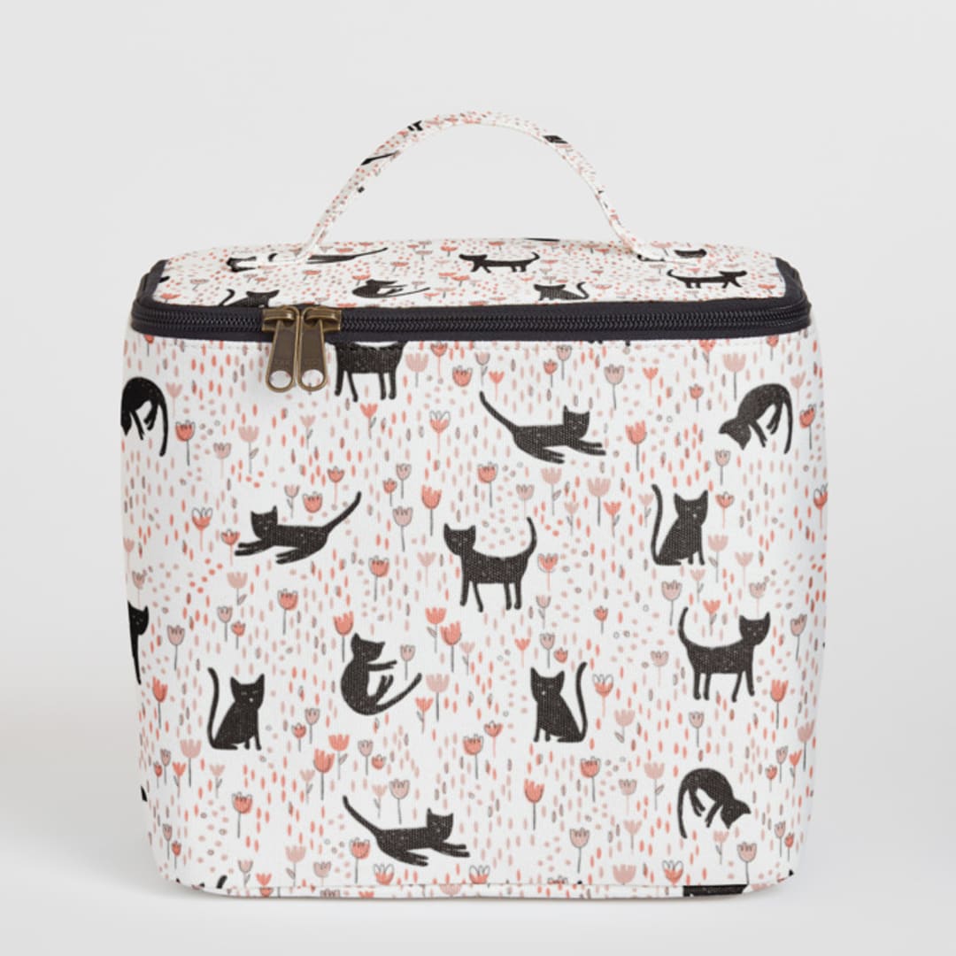 "Meadow Cats" - Lunch Bag in Black Kitty by Betsy Siber - Lunch Bag