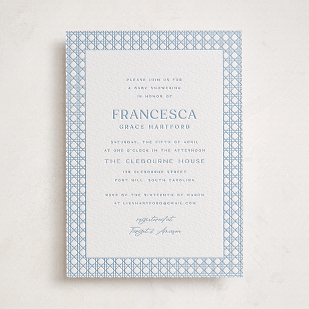 "delicate rattan" - Letterpress Baby Shower Invitations in Delicate Rattan by Ellen Schlegelmilch - Front