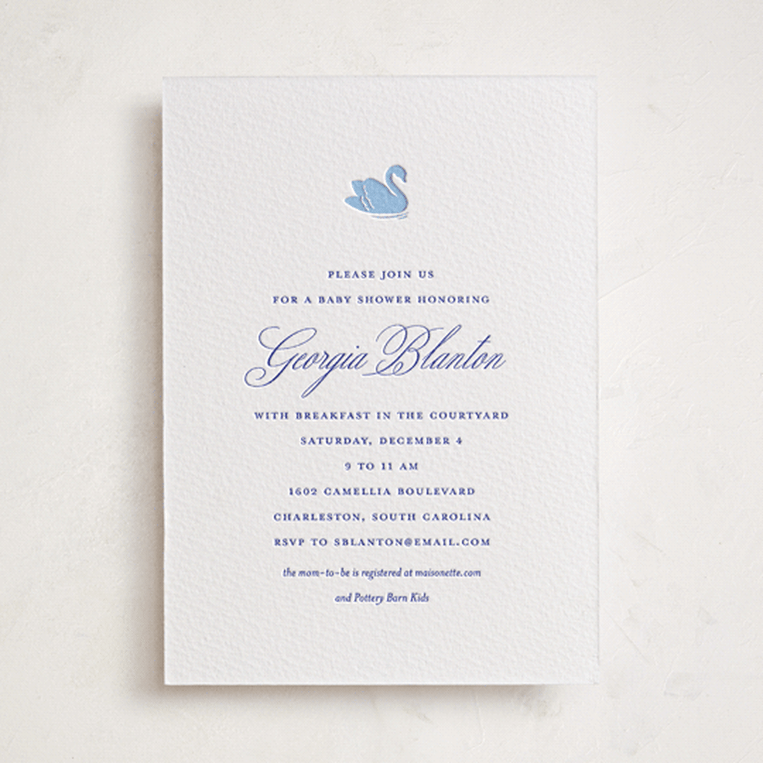 "Swan Shower" - Letterpress Baby Shower Invitations in Swan Shower by Megan Davis - Front