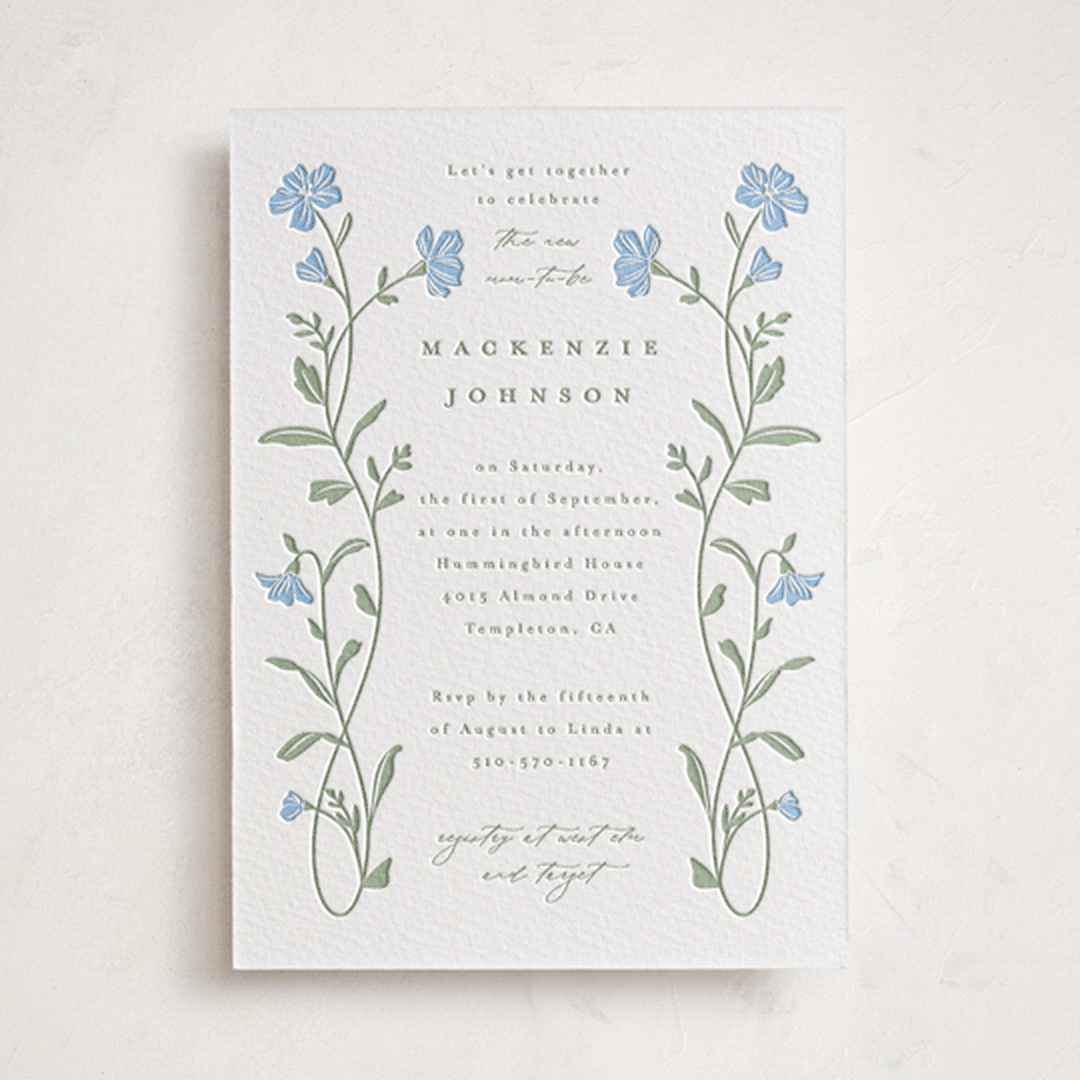 "Mirror Floral" - Letterpress Baby Shower Invitations in Mint by Everett Paper Goods - Front