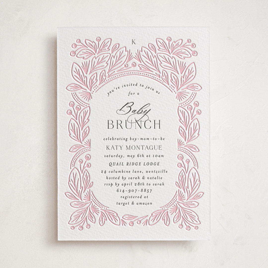 "Arch" - Letterpress Baby Shower Invitations in Blush by Jen Owens - Front