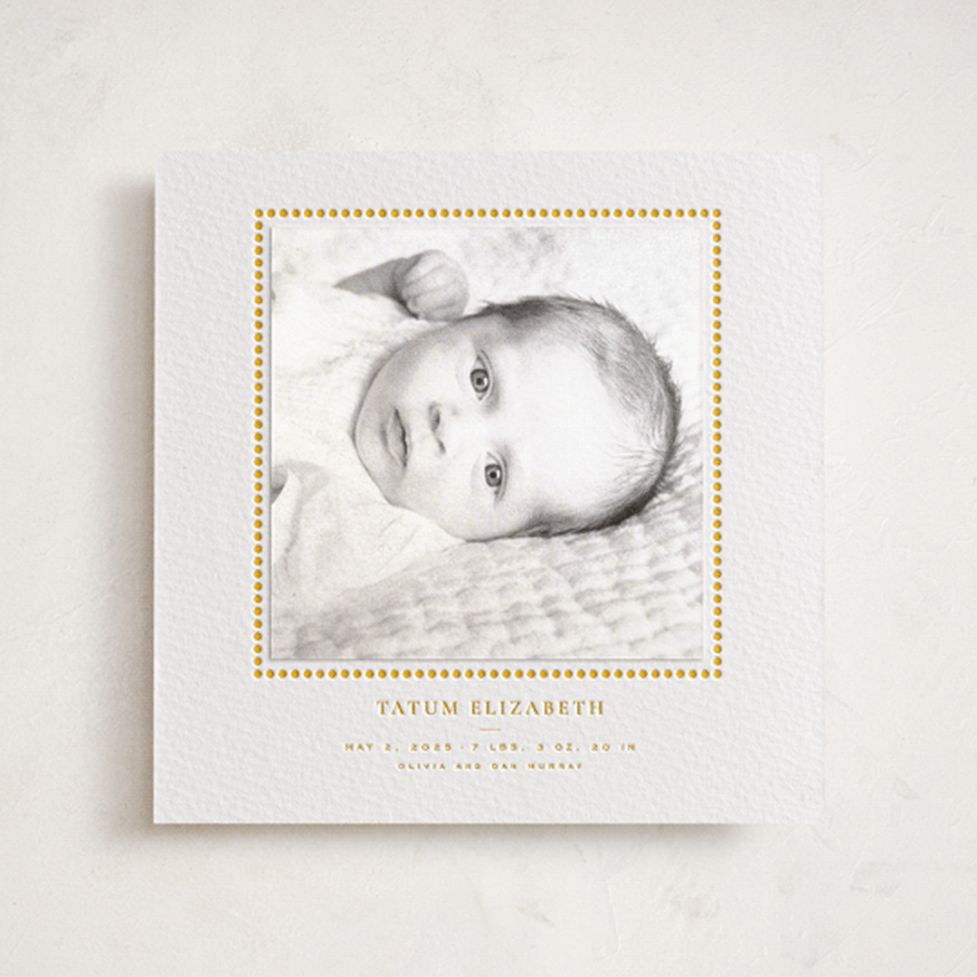 "Daisies" - Letterpress Birth Announcement Photo Mount Cards in Mustard by Wildfield Paper Co - Front