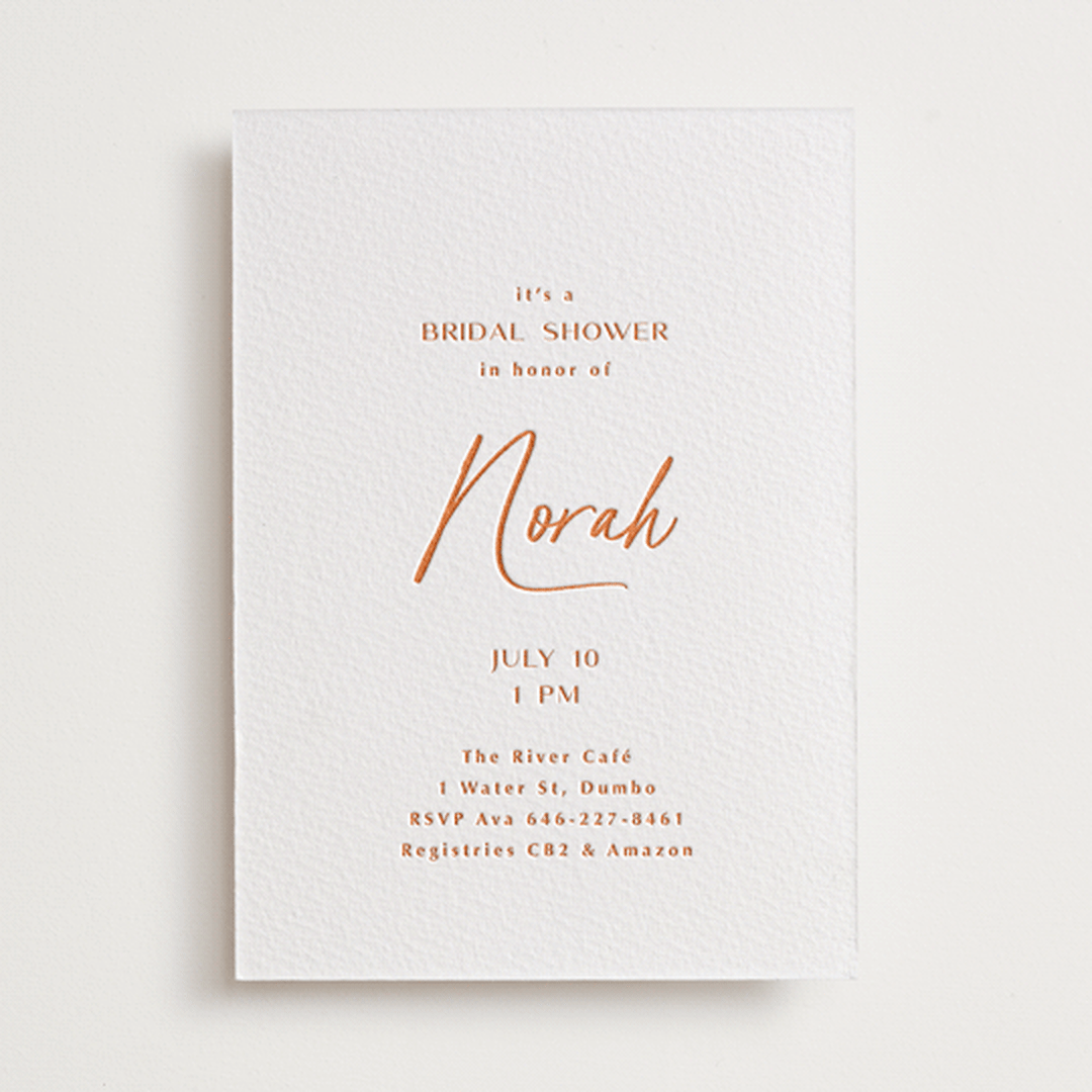 "Modern Script" - Letterpress Bridal Shower Invitations in Modern Script by Ana Sharpe - Front