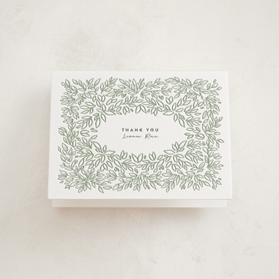 "Lovely Leaves" - Letterpress Baby Shower Thank You Cards in Lovely Leaves by Jessie Steury - Front