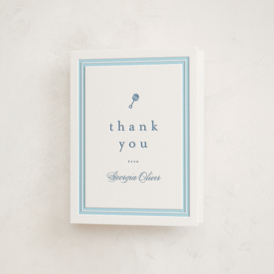 "Classic Start" - Letterpress Baby Shower Thank You Cards in Provincial Blue by Carolyn MacLaren - Front