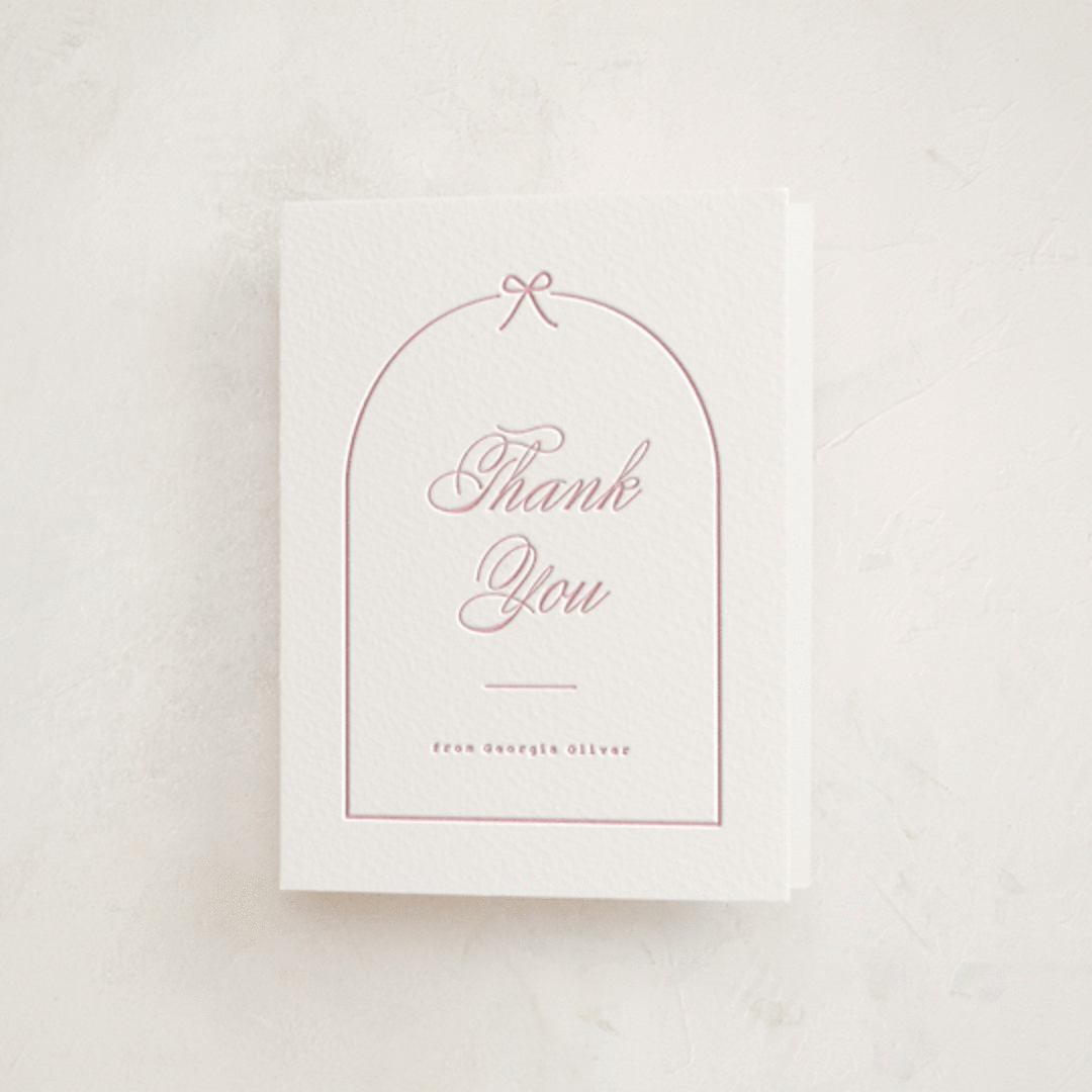"Arching Bow" - Letterpress Baby Shower Thank You Cards in Arching Bow by Carolyn MacLaren - Front