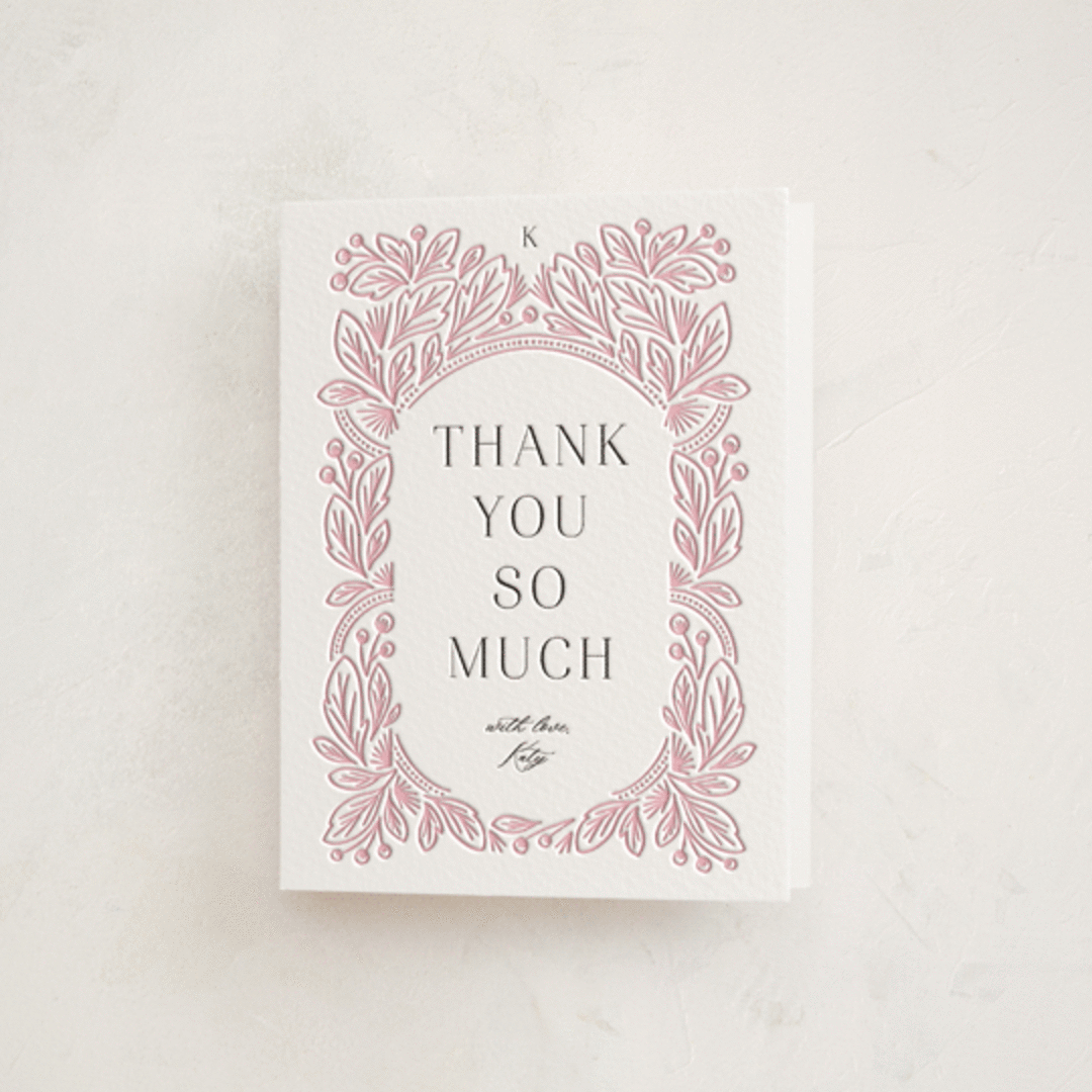 "Arch" - Letterpress Baby Shower Thank You Cards in Blush by Jen Owens - Front