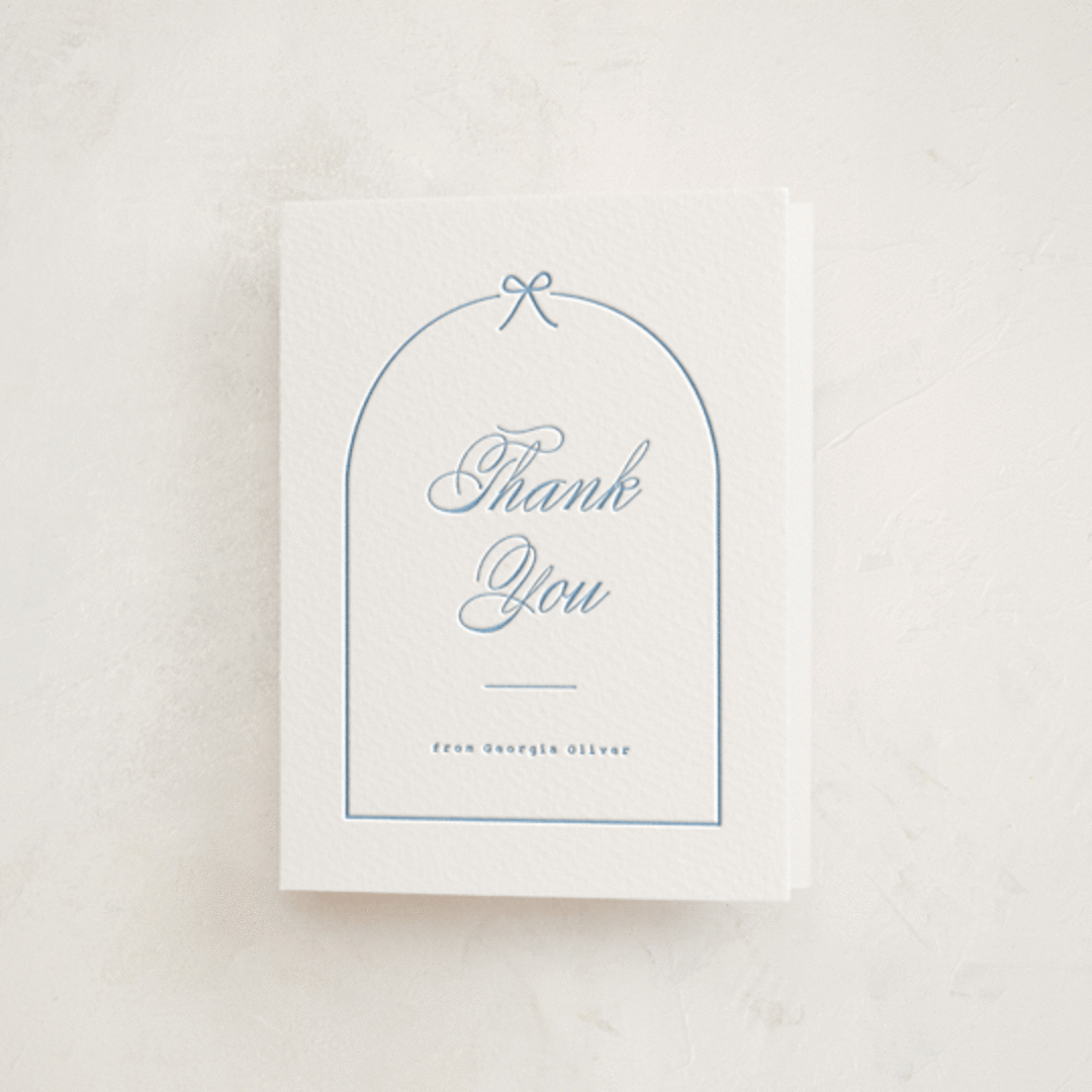 "Arching Bow" - Letterpress Baby Shower Thank You Cards in Arching Bow by Carolyn MacLaren - Front
