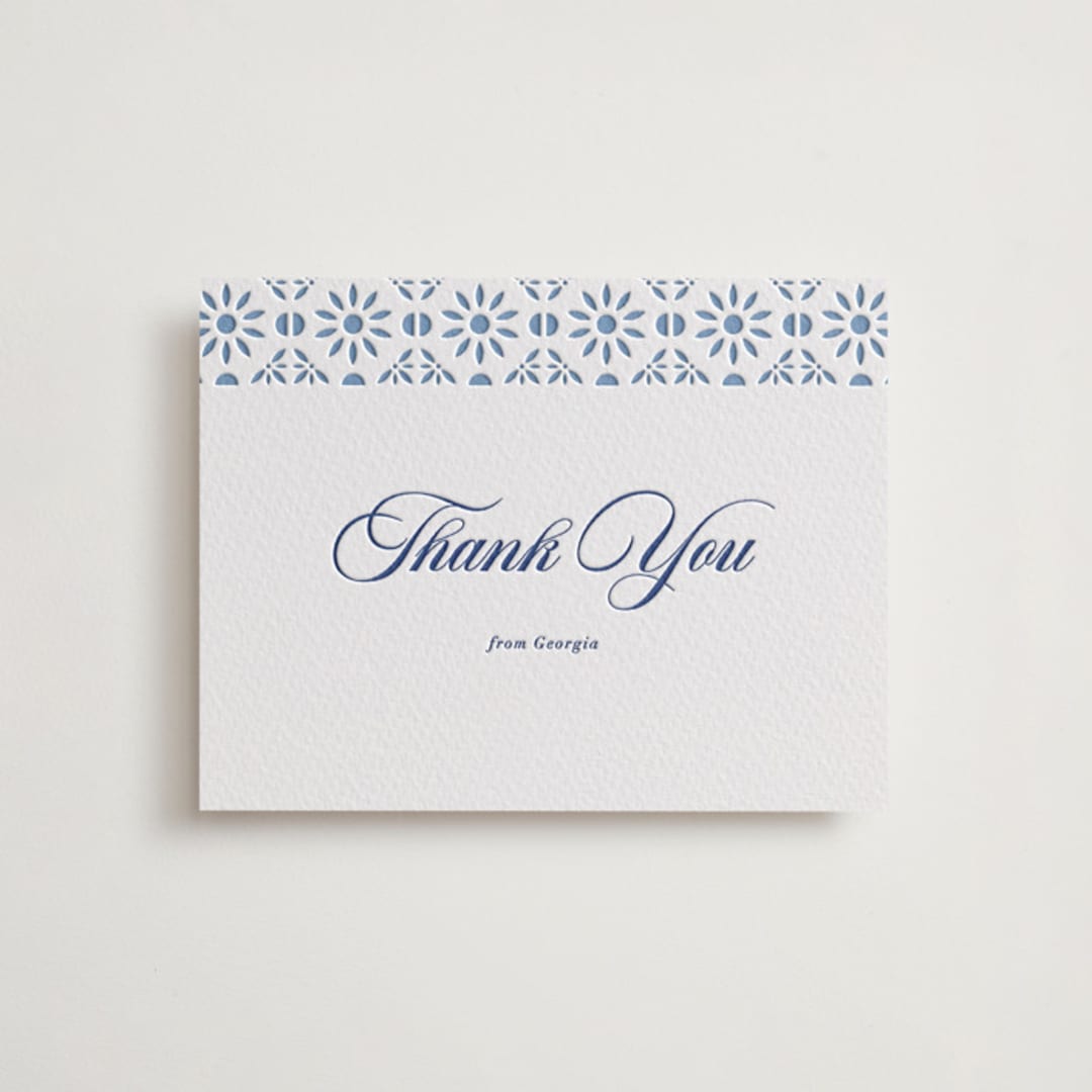 "Talavera Tiles" - Letterpress Baby Shower Thank You Cards in Lapis by Olivia Raufman - Front