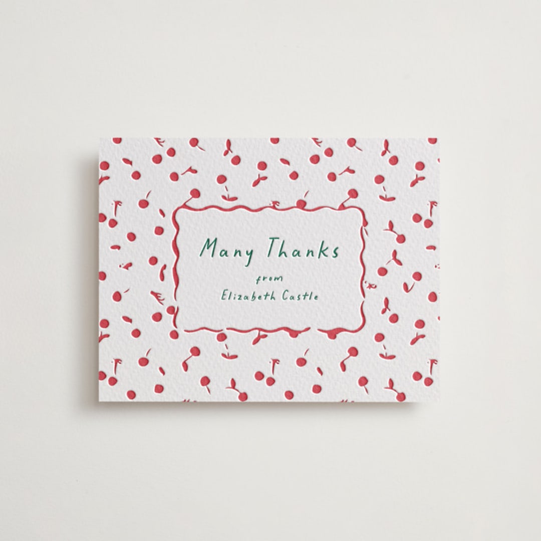 "Cherry Sweet" - Letterpress Baby Shower Thank You Cards in Scarlet by Erin German - Front