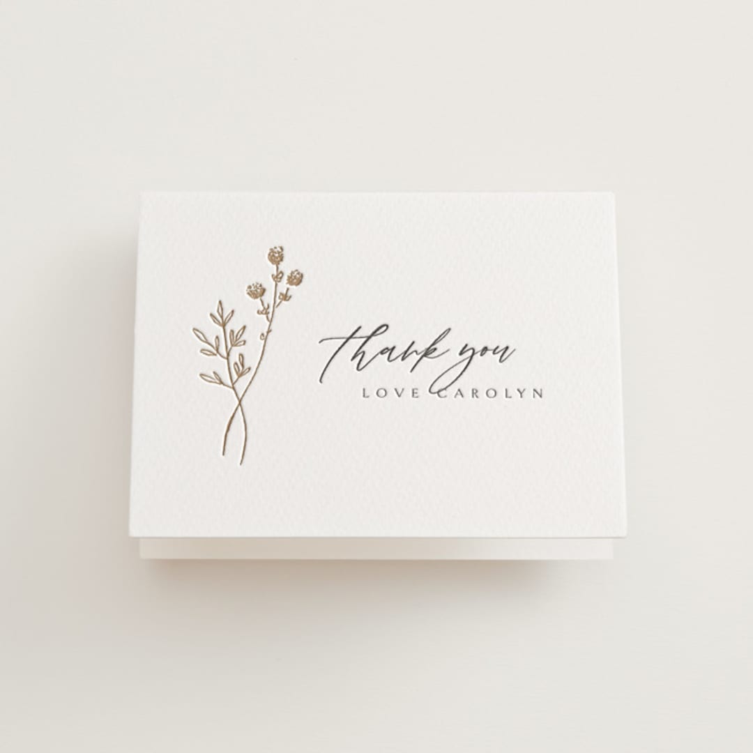 "rustic elegance" - Letterpress Bridal Shower Thank You Cards in Matte Gold by Kelly Schmidt - Front