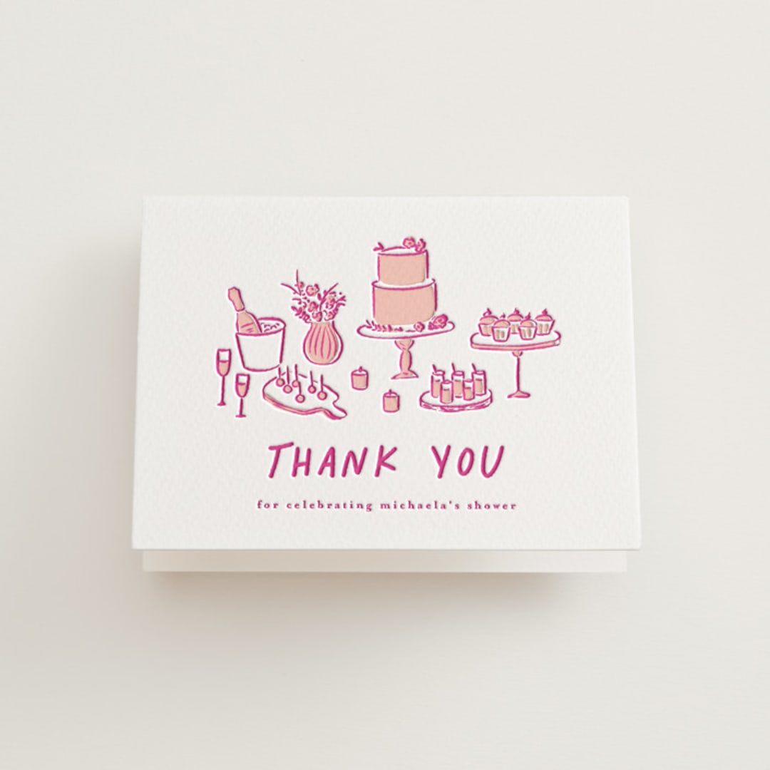 "atherina" - Letterpress Bridal Shower Thank You Cards in Neon Pink by chocomocacino - Front