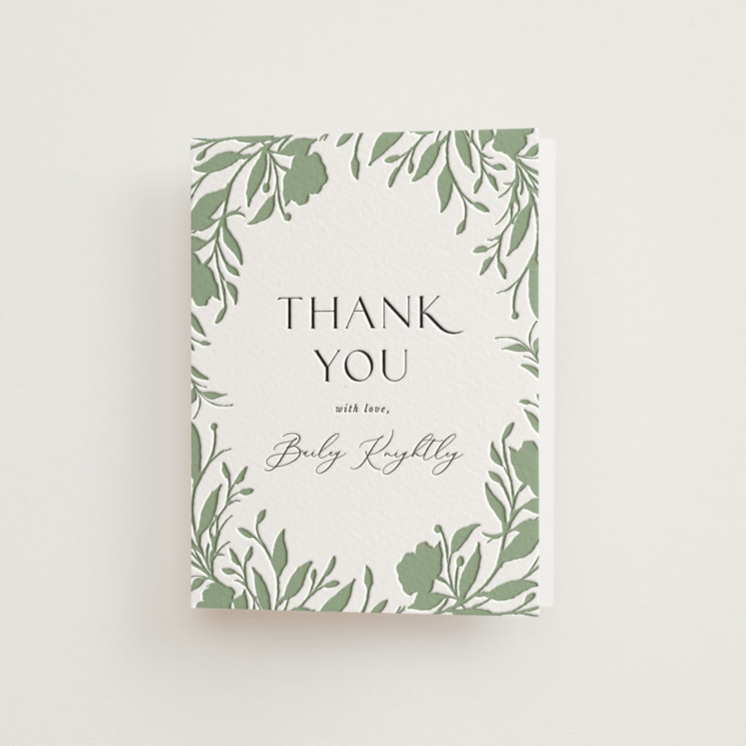 "Hyde Park" - Letterpress Bridal Shower Thank You Cards in Soft Black by Melanie Kosuge - Front