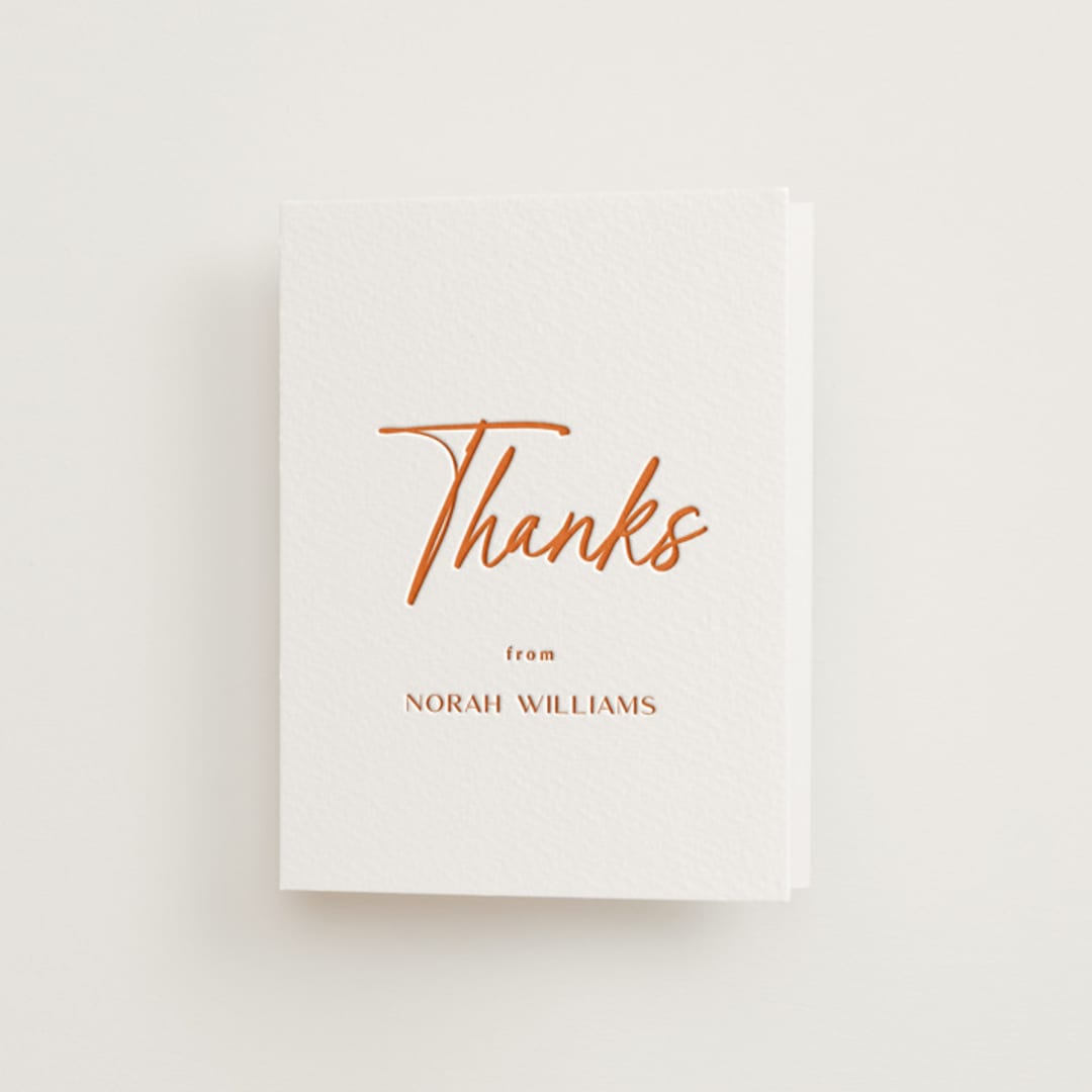 "Modern Script" - Letterpress Bridal Shower Thank You Cards in Modern Script by Ana Sharpe - Front