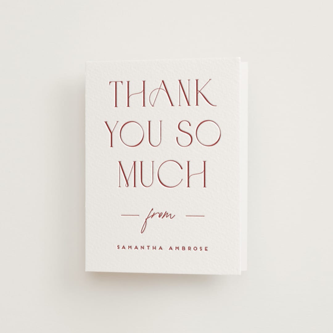 "Bridal Brunch" - Letterpress Bridal Shower Thank You Cards in Rosewood by Erica Krystek - Front
