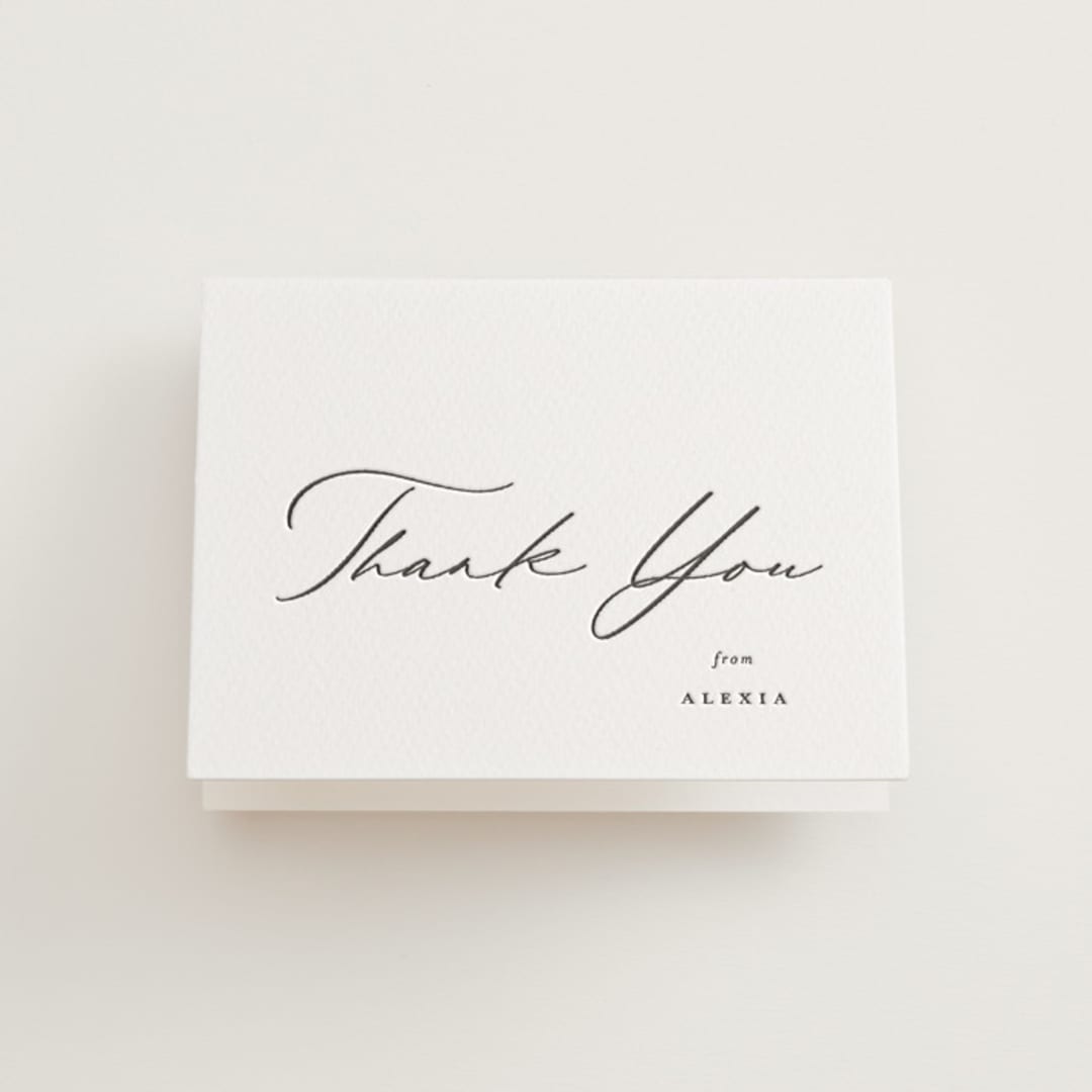 "Elegant Side" - Letterpress Bridal Shower Thank You Cards in Soft Black by Carolyn MacLaren - Front