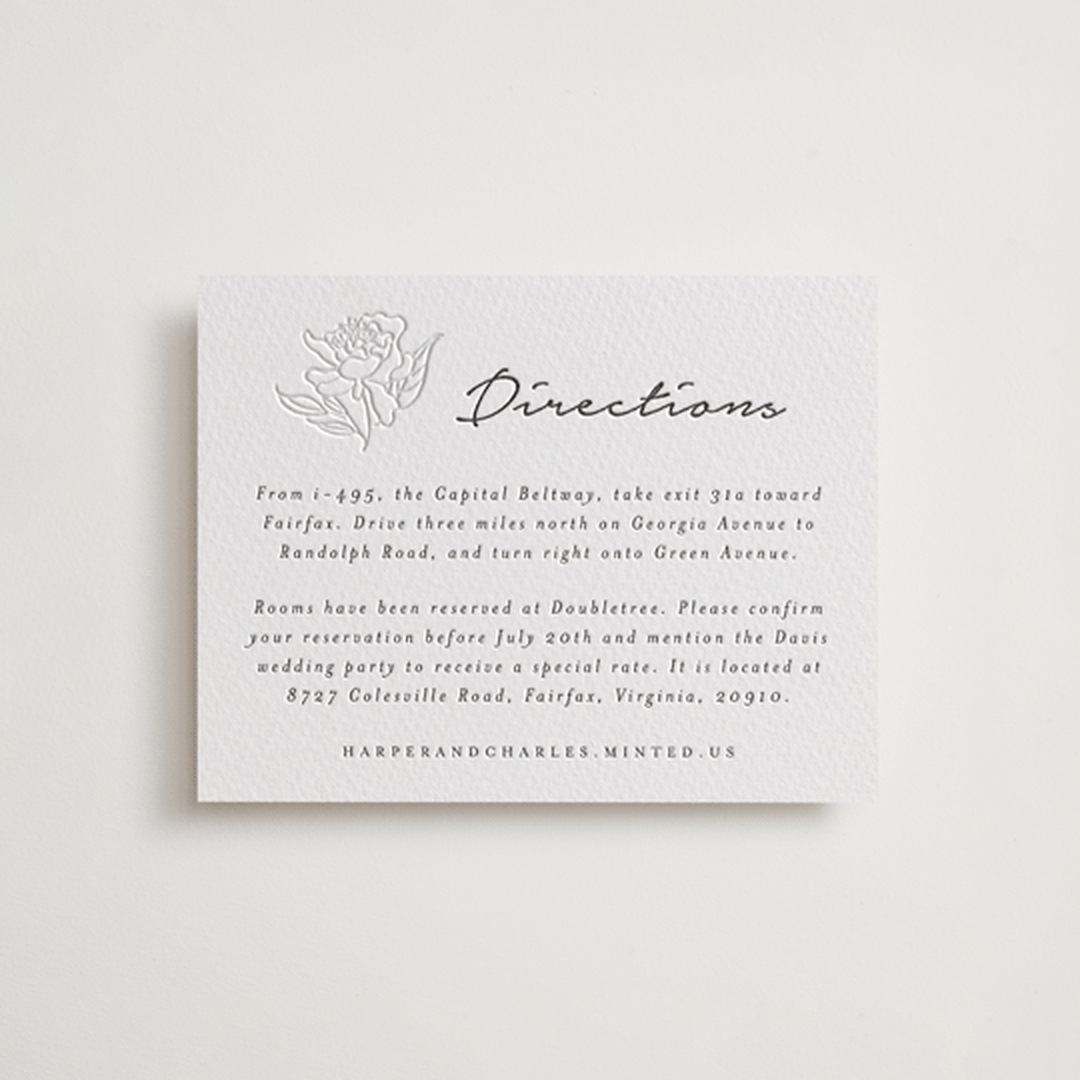 "my dearest" - Letterpress Direction Cards in Soft Black | Blind Deboss by Qing Ji - Front