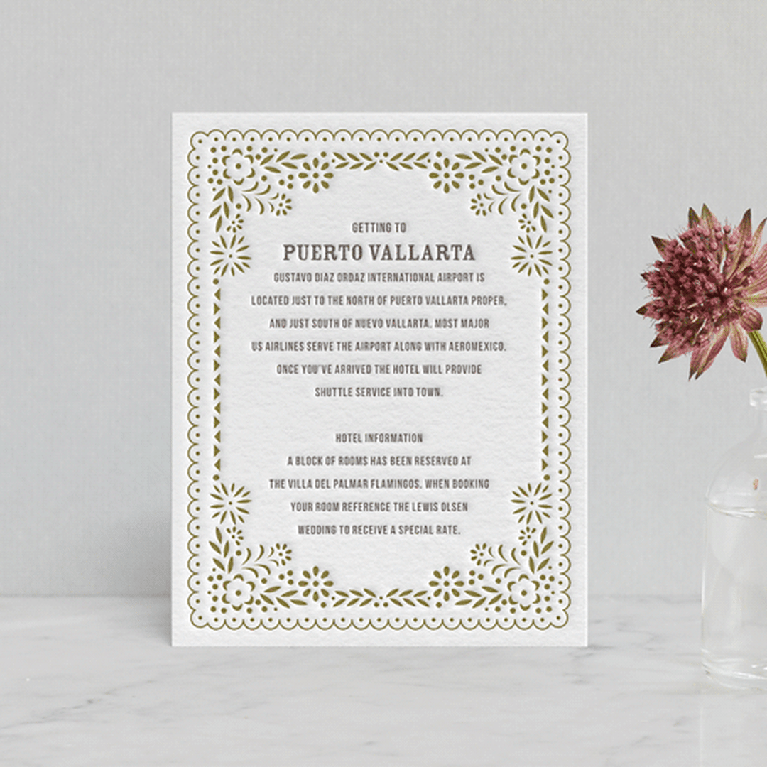 "Fiesta Folk Art" - Letterpress Direction Cards in Graphite | Surplus Green by root beer float - Front