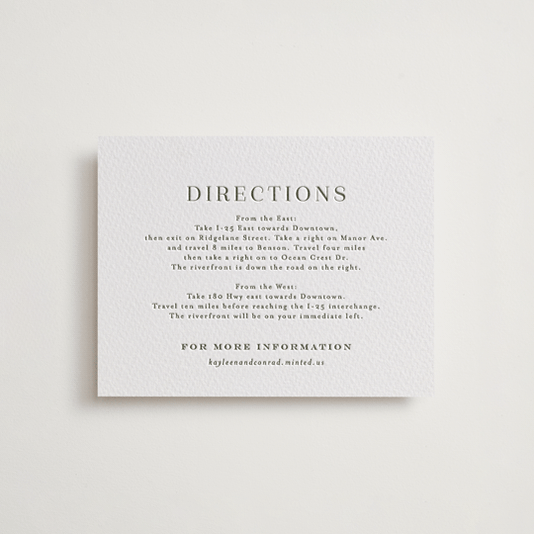 "creme au beurre" - Letterpress Direction Cards in Moss by chocomocacino - Front