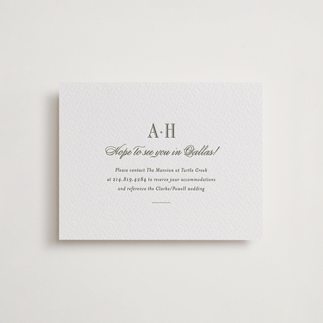 "Hepburn" - Letterpress Direction Cards in Moss by Megan Davis - Front