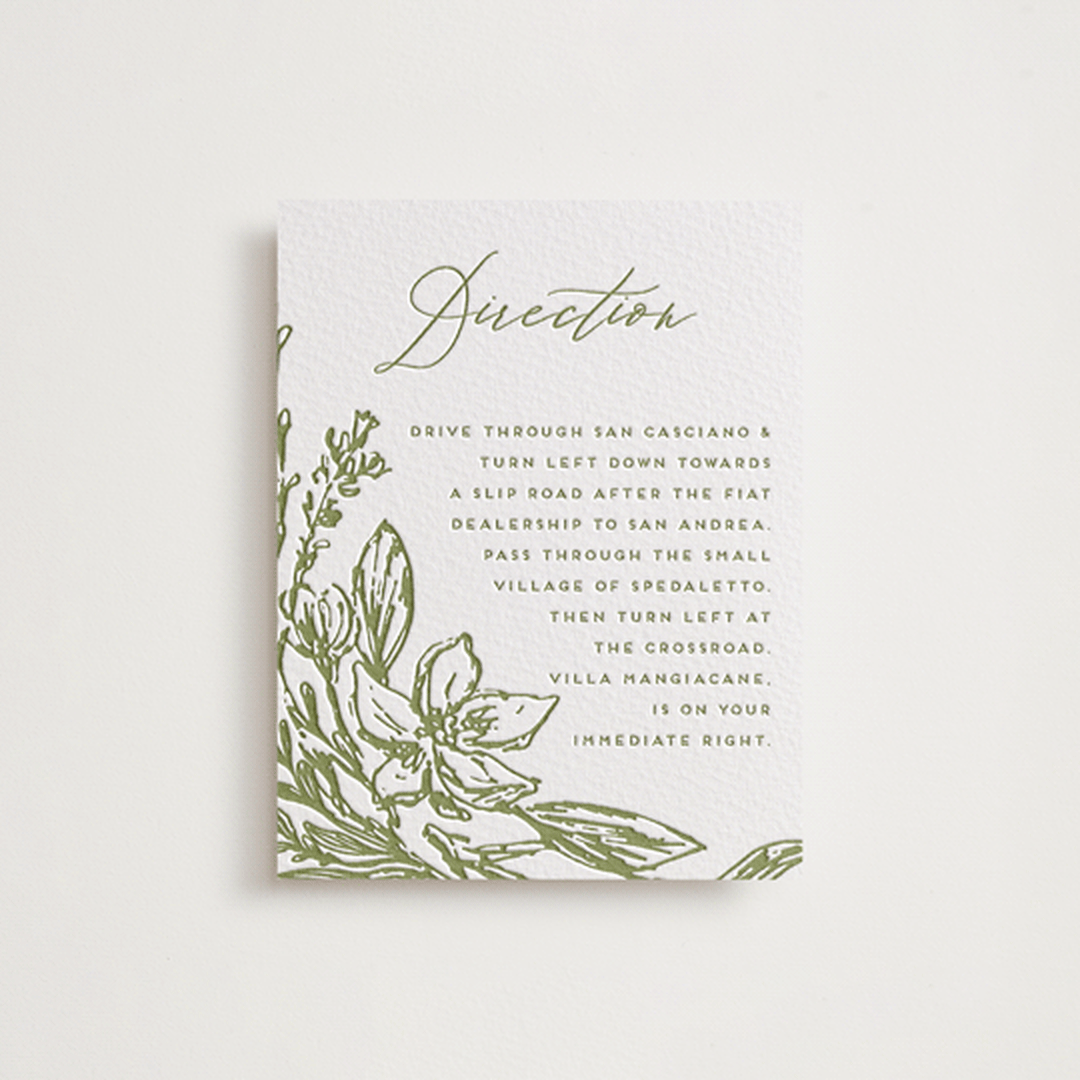 "Eden" - Letterpress Direction Cards in Pistachio by Grae - Front