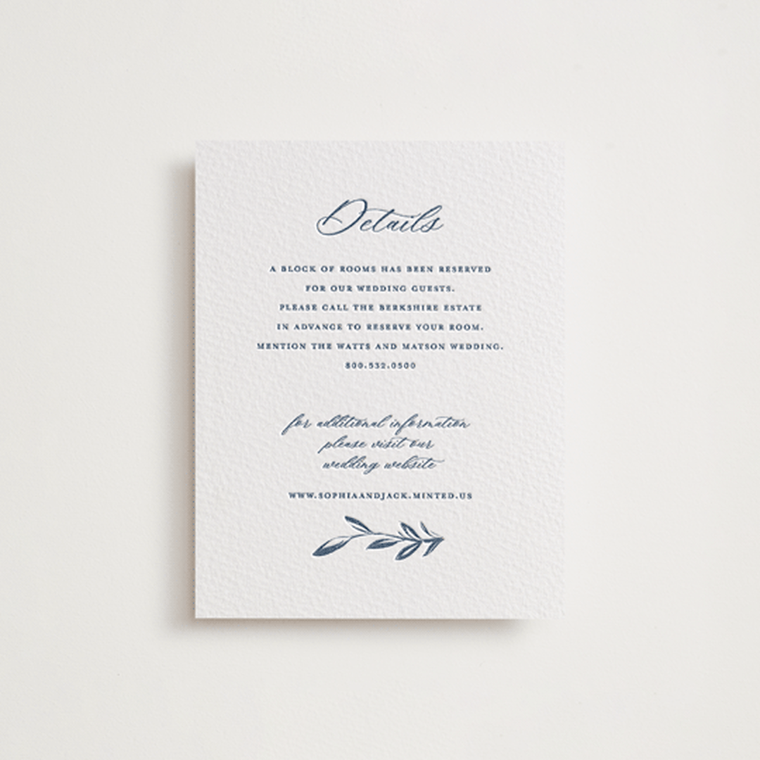 "Everlasting" - Letterpress Direction Cards in Indigo by Susan Moyal - Front