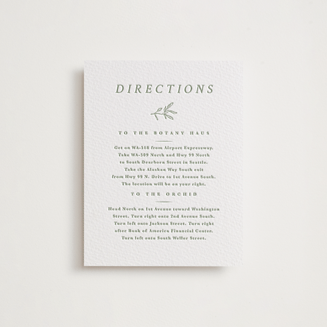 "Magnolia" - Letterpress Direction Cards in Mint by Camille Robinson - Front