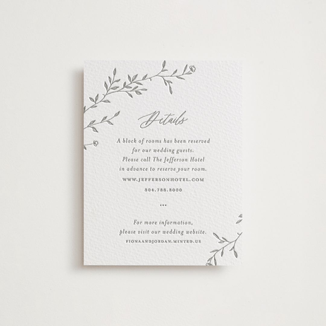 "Jasmine" - Letterpress Direction Cards in Ash by Vera Lim - Front