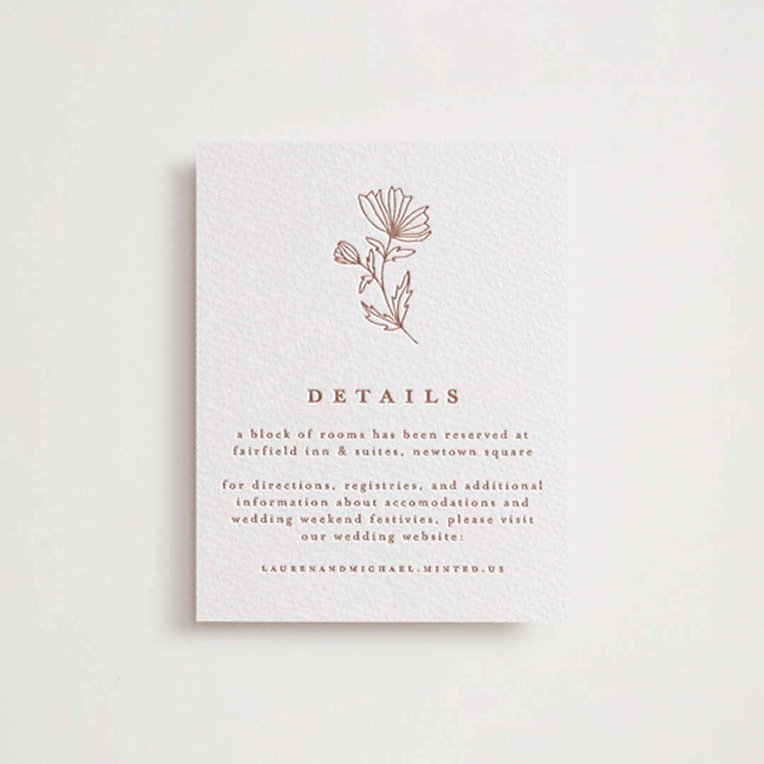 "Pressed Botanicals" - Letterpress Direction Cards in Burnt Rose by Heather Cairl - Front