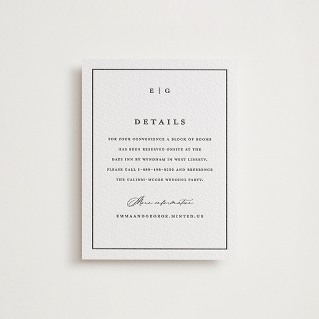 "Heritage" - Letterpress Direction Cards in Soft Black by Stacey Meacham - Front