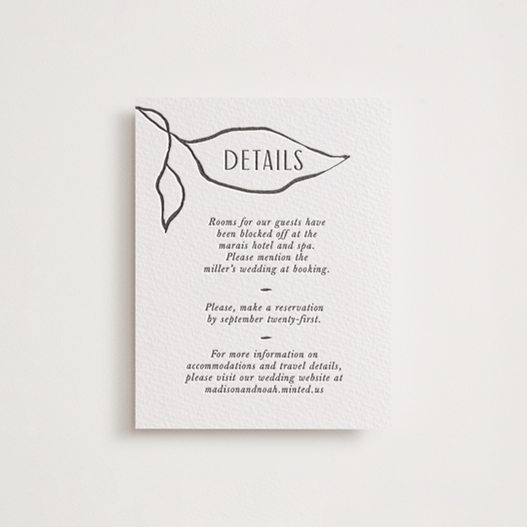 "Leaves" - Letterpress Direction Cards in Black by Pati Cascino - Front