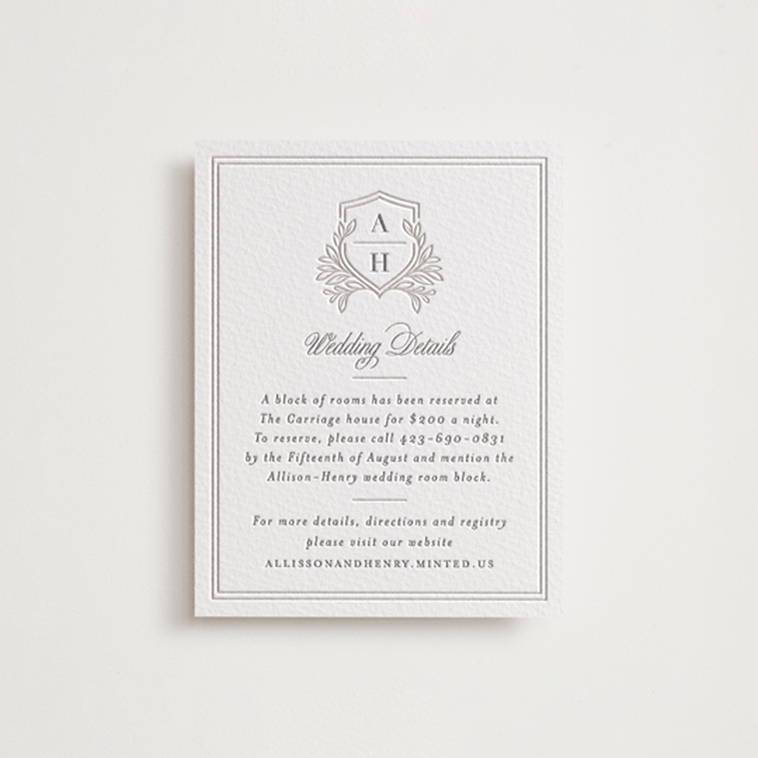 "Chic Monogram" - Letterpress Direction Cards in Cement by Mansi Verma - Front