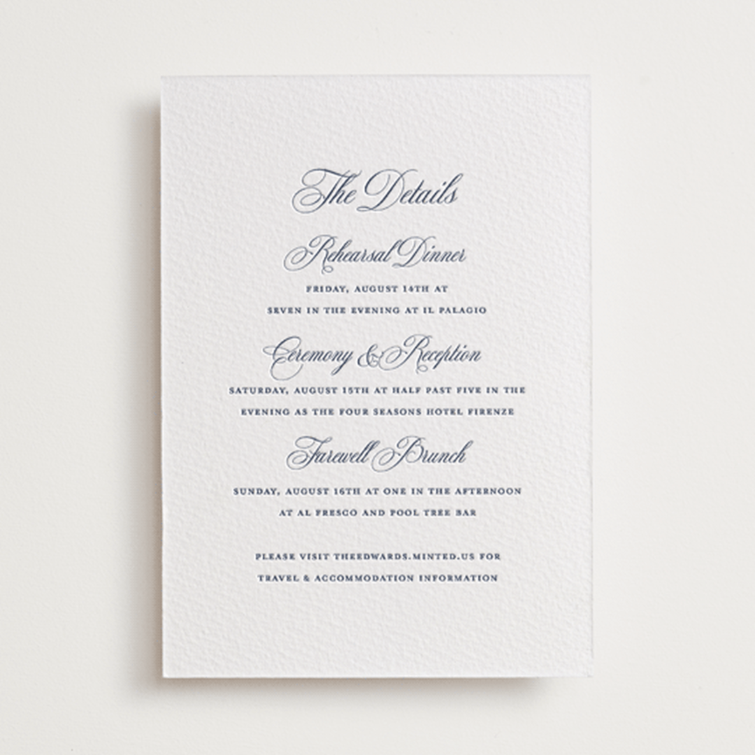 "Empire" - Letterpress Direction Cards in Aegean by Jennifer Postorino - Front