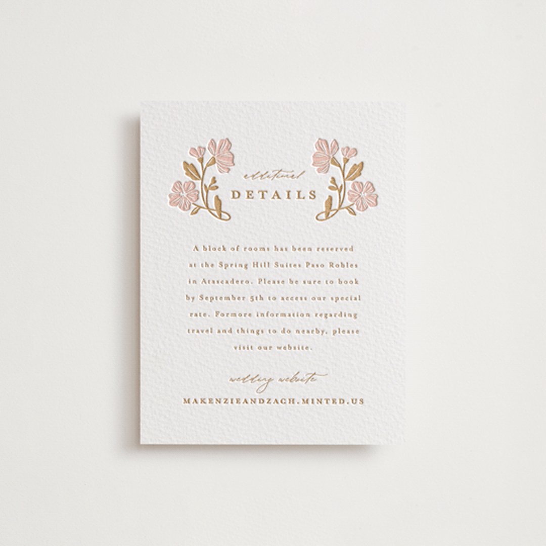 "Mirror Floral" - Letterpress Direction Cards in Faux Gold by Everett Paper Goods - Front