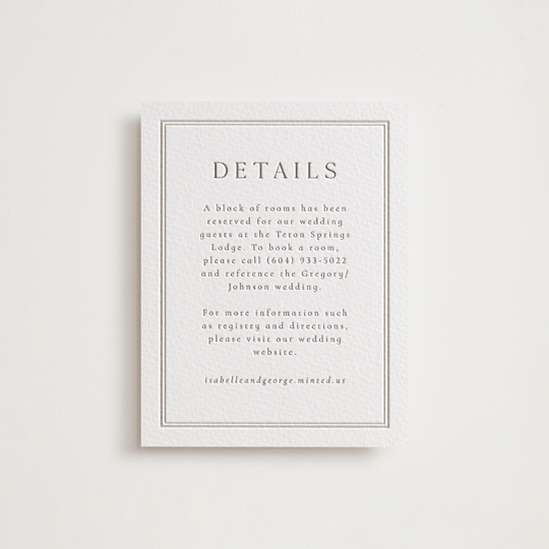 "Formal Serif" - Letterpress Direction Cards in Dove Grey by Nicole Walsh - Front
