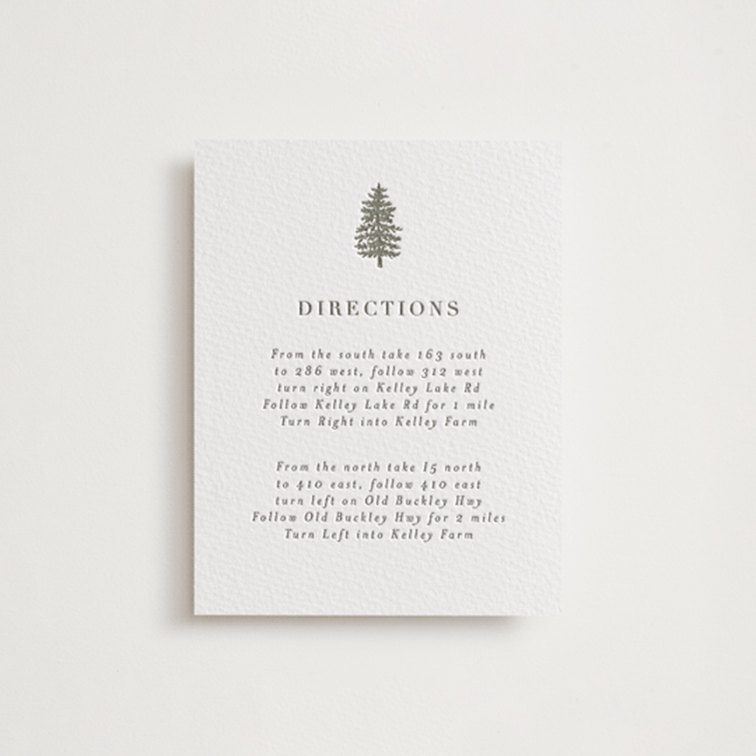 "Evergreens" - Letterpress Direction Cards in Olive by Itsy Belle Studio - Front