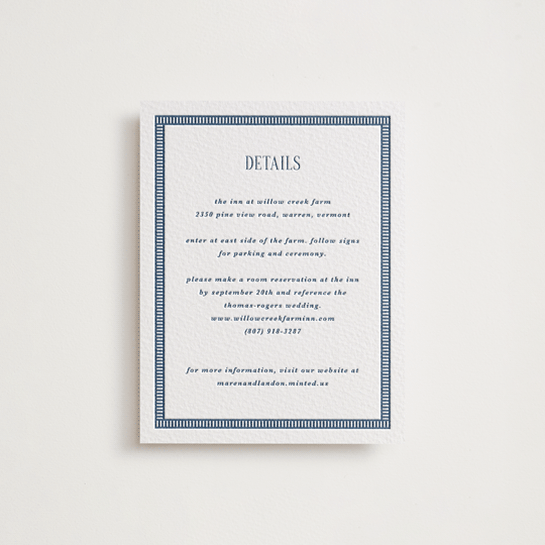 "Helena" - Letterpress Direction Cards in Indigo by Kate Ahn - Front