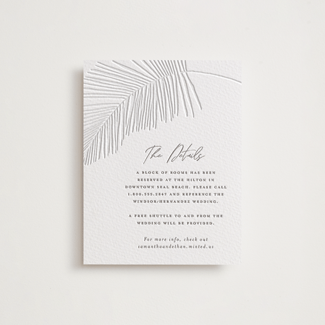 "Palm Arbor" - Letterpress Direction Cards in Graphite by Owl and Toad - Front